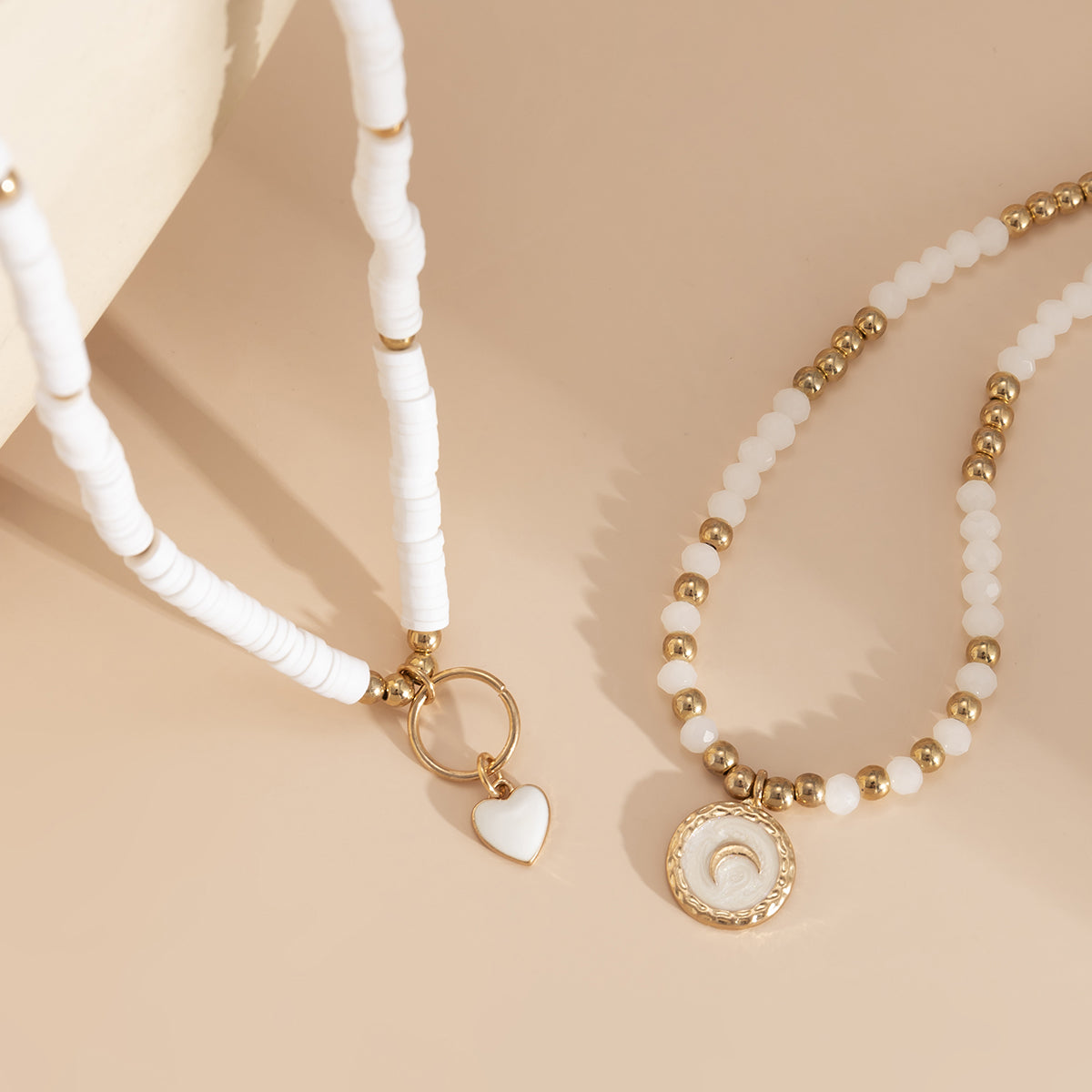 White Polymer Clay and Enamel 18K Gold-Plated Heart Pendant Necklace Set, jewelry gift sets for women, styled look