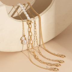 Pearl & 18K Gold-Plated Four-Piece Toggle Anklet Set