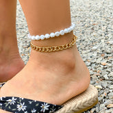Pearl & 18K Gold-Plated Anklet Set