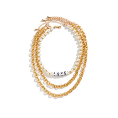 Pearl & Acrylic 18K Gold-Plated 'Love' Necklace Set