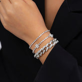 Cubic Zirconia & Silver-Plated Flower Station Bracelet Set