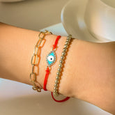 Cubic Zirconia & Enamel 18K Gold-Plated Evil Eye Bracelet Set