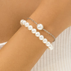 Pearl & Silver-Plated Bracelet Set