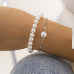 Pearl & Silver-Plated Bracelet Set