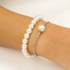 Pearl & Silver-Plated Bracelet Set