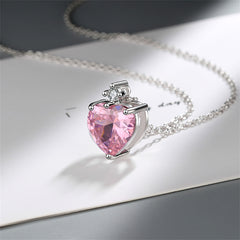 Pink Crystal & Cubic Zirconia Heart Pendant Necklace