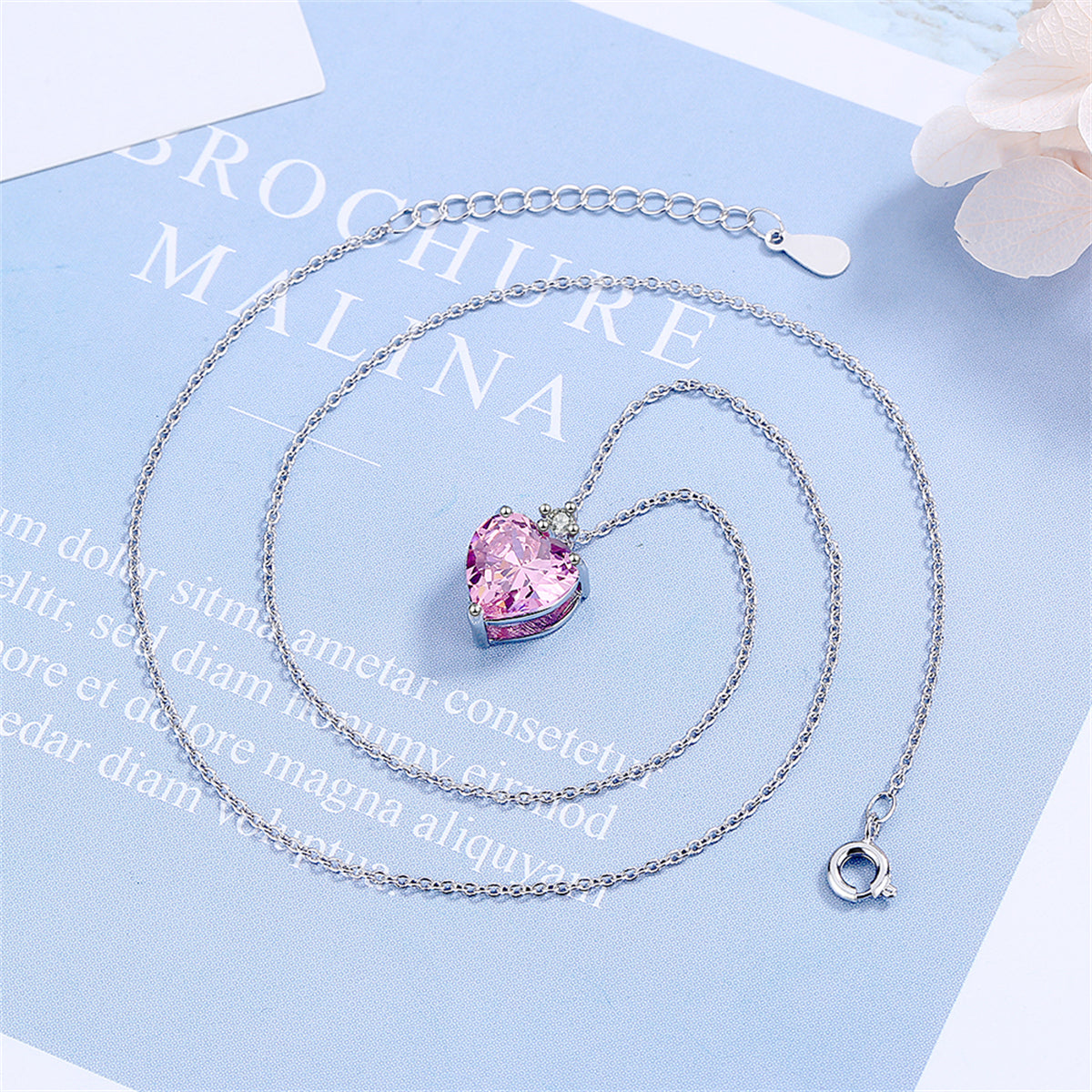 Pink Crystal & Cubic Zirconia Heart Pendant Necklace