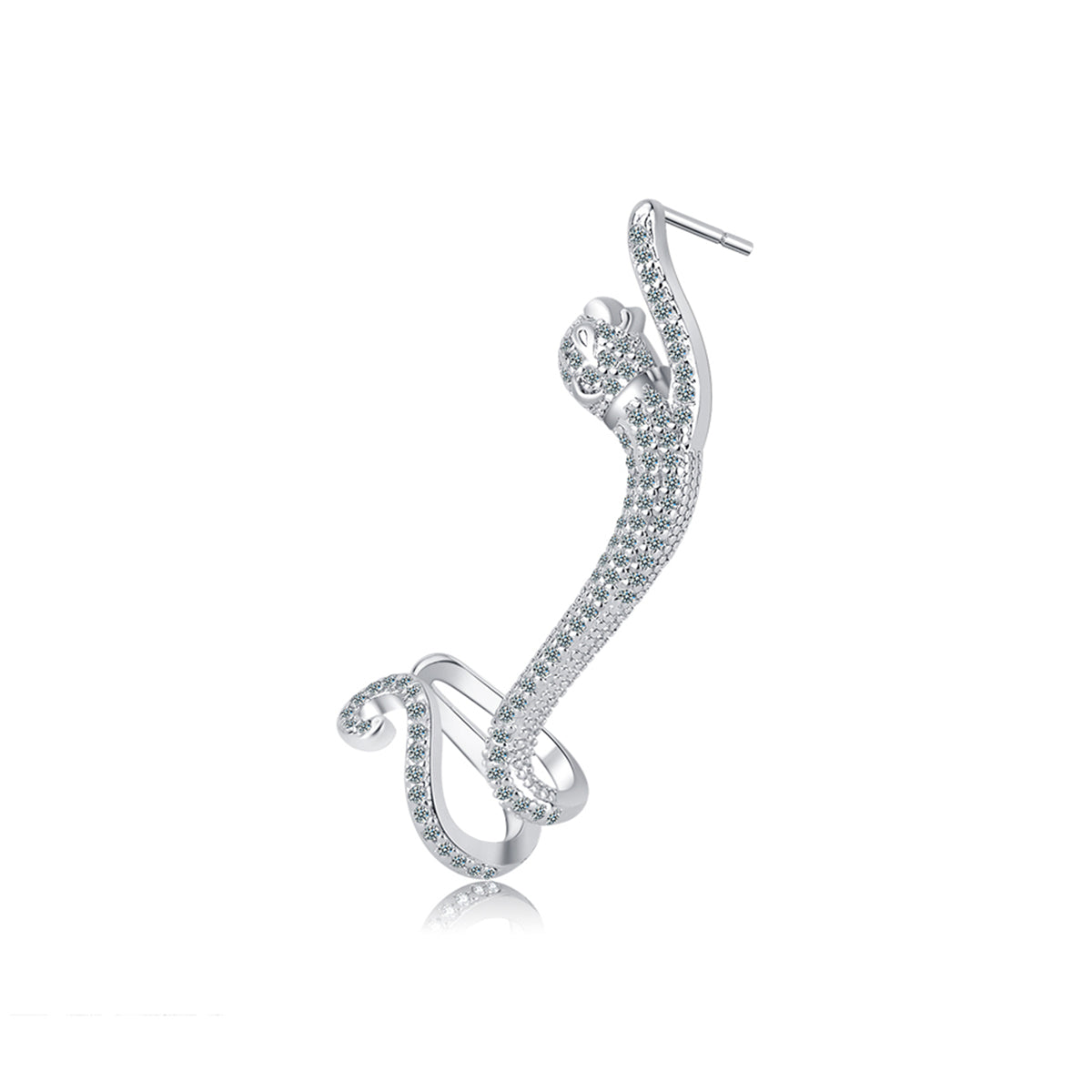 Cubic Zirconia and Silver-Plated Leopard Ear Climber, silver stud earrings for women, everyday style, styled look