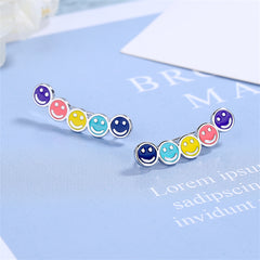 Multicolor & Silver-Plated Smiley Ear Climbers