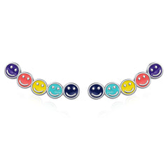 Multicolor & Silver-Plated Smiley Ear Climbers