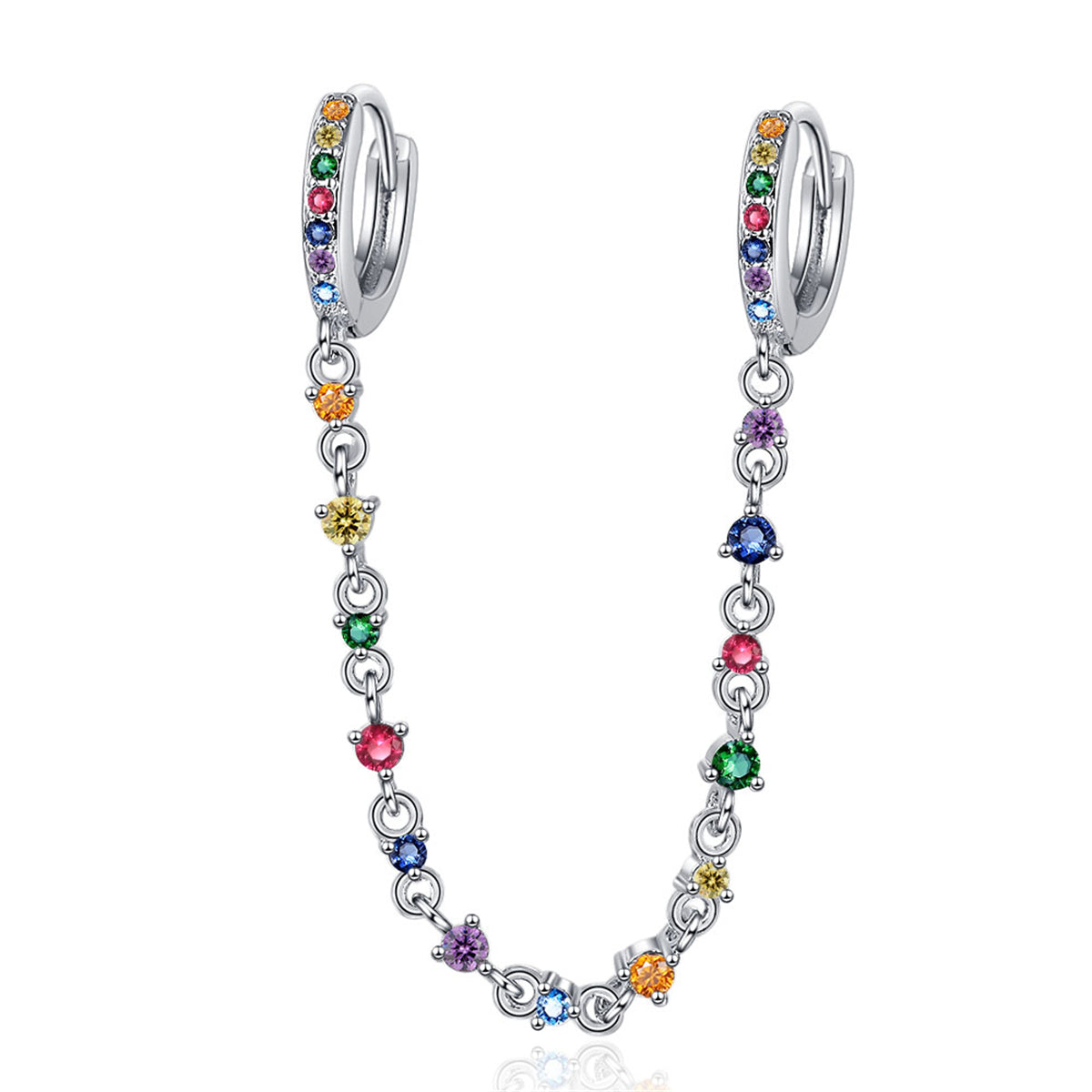 Cubic Zirconia and Silver-Plated Multicolor Chain Ear Cuff, silver drop earrings for women, lifestyle look