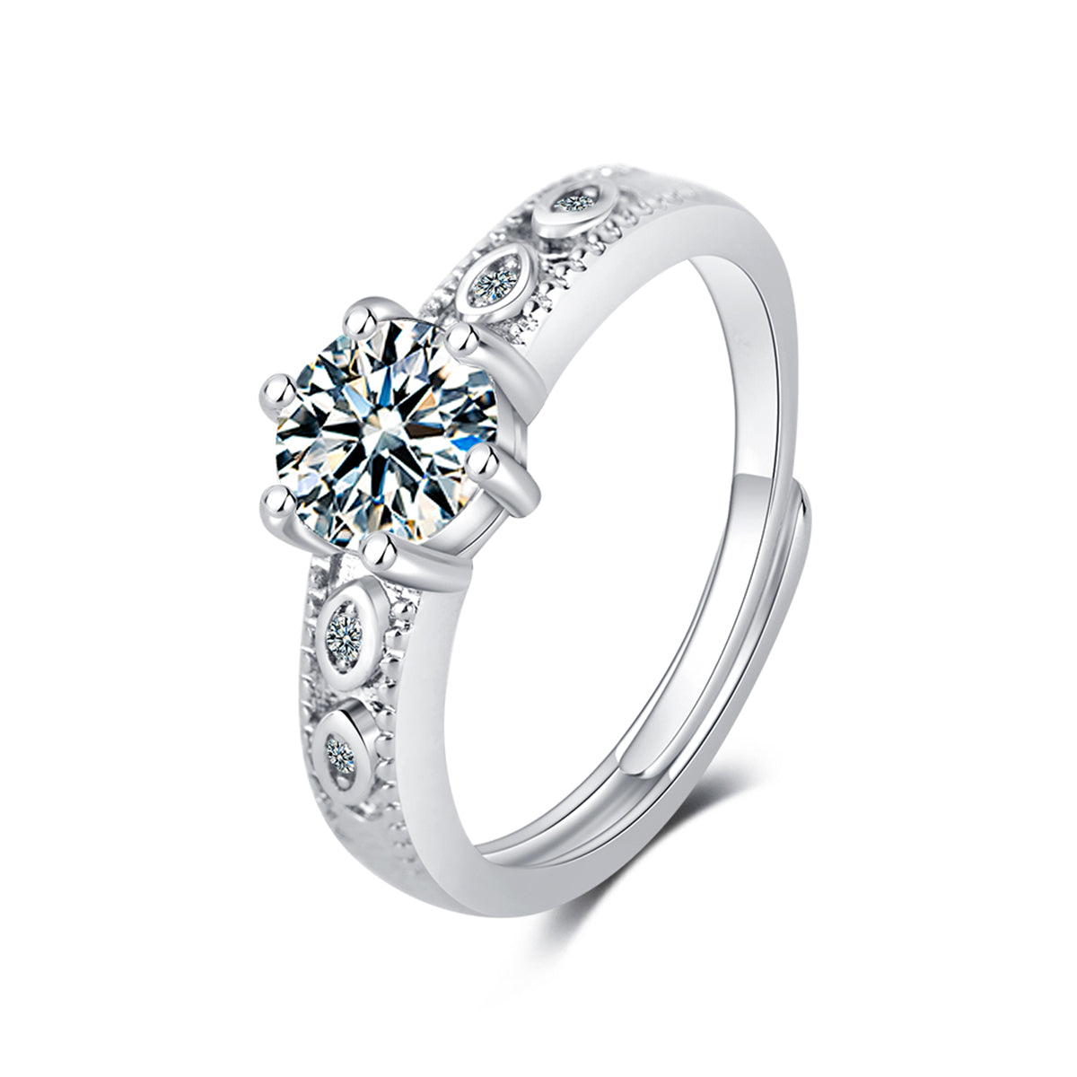Cubic Zirconia and Silver-Plated Prong-Set Adjustable Cocktail Ring, silver statement rings for women, styled look