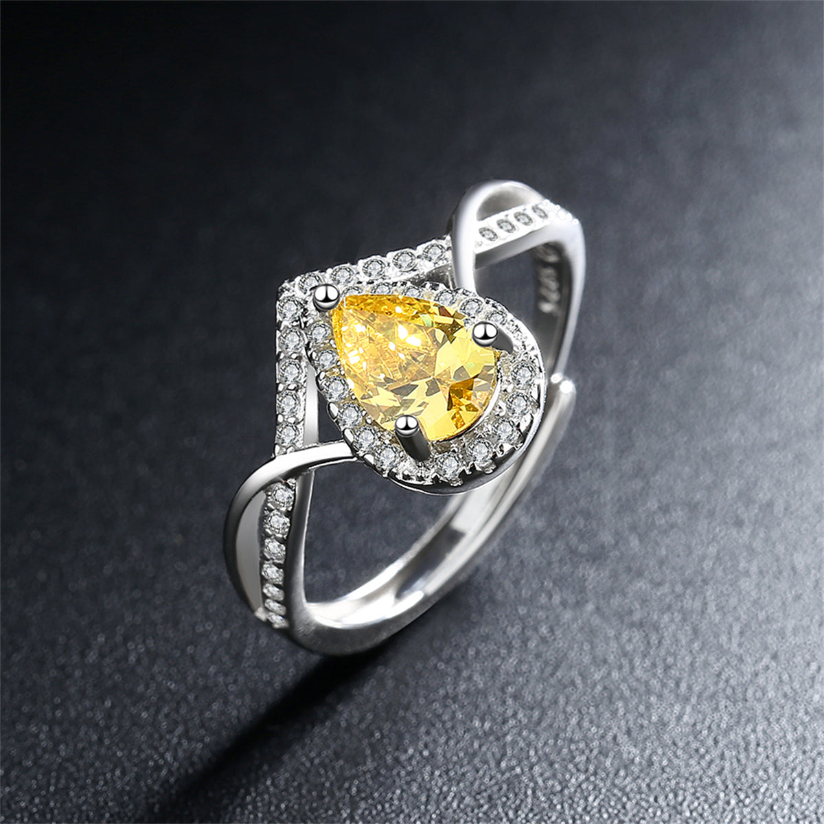 Yellow Crystal and Cubic Zirconia Teardrop Adjustable Ring, statement rings for women, everyday style, lifestyle look