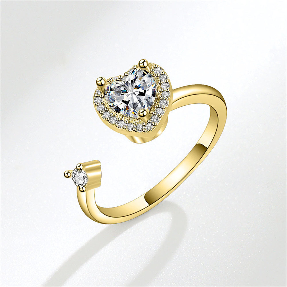 Crystal and Cubic Zirconia 18K Gold-Plated Rotating Heart Open Ring, gold statement rings for women, front view
