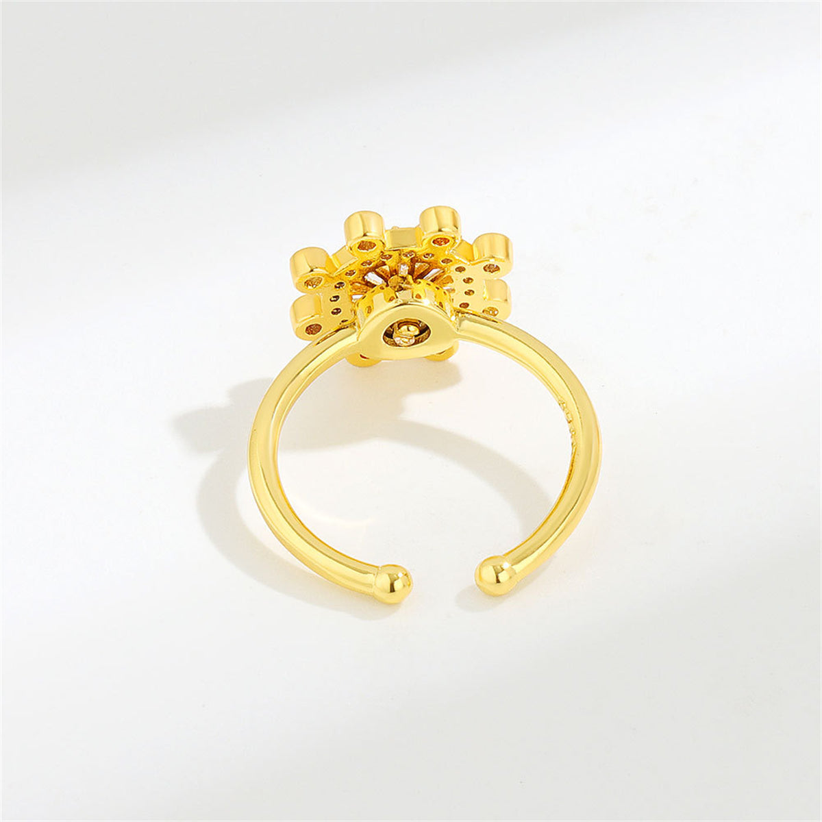 Cubic Zirconia and 18K Gold-Plated Rotating Rudder Open Ring, gold statement rings for women, detail close-up