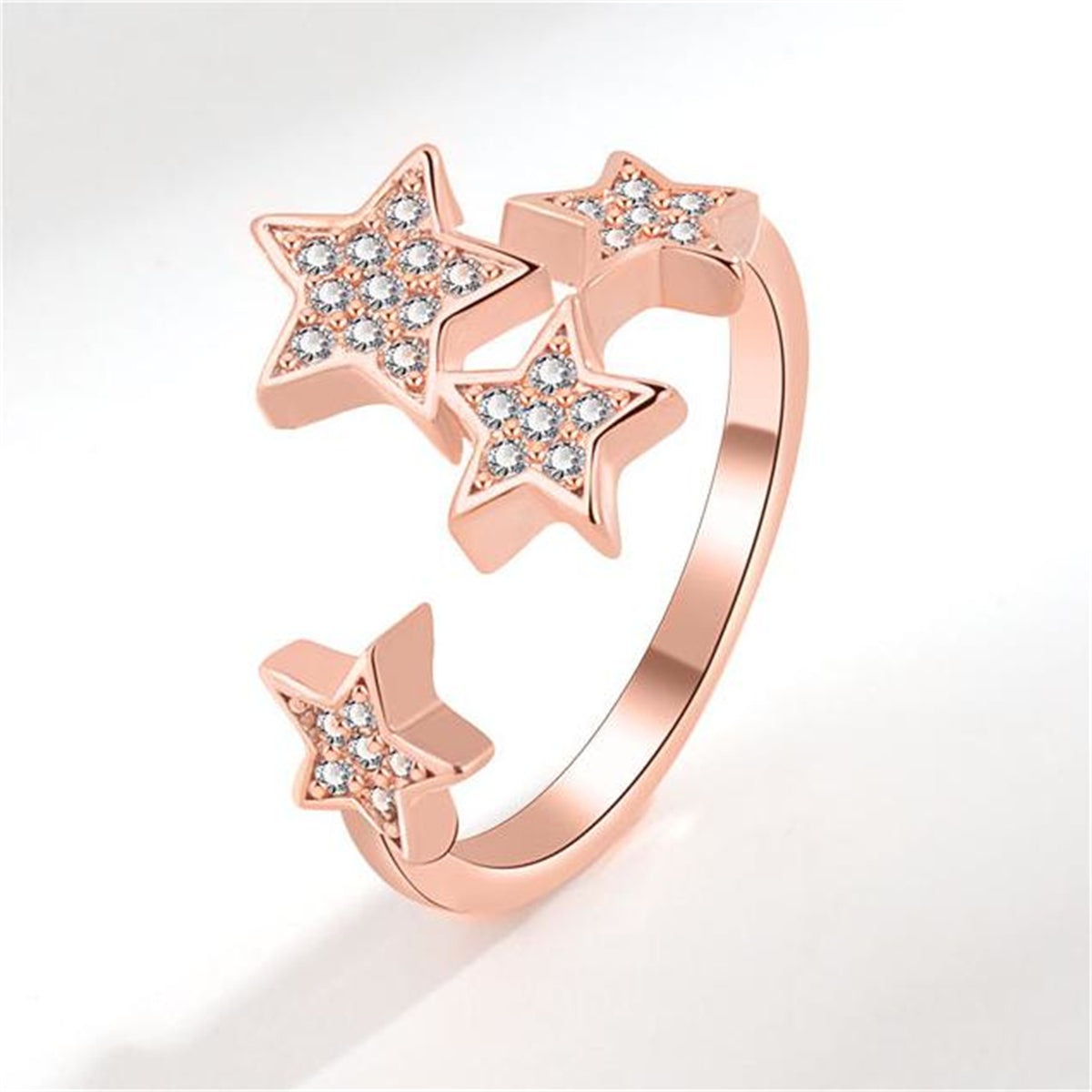 Cubic Zirconia and 18K Rose Gold-Plated Star Cluster Open Ring, rose gold statement rings for women, side view