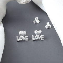 Silver-Plated Heart 'Love' Stud Earrings