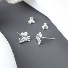 Silver-Plated Heart 'Love' Stud Earrings