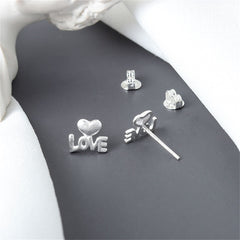 Silver-Plated Heart 'Love' Stud Earrings