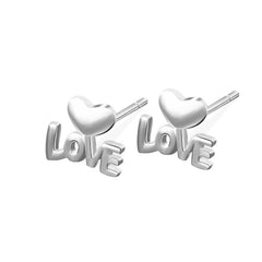 Silver-Plated Heart 'Love' Stud Earrings