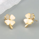 Cats Eye & Cubic Zirconia Heart Clover Stud Earrings