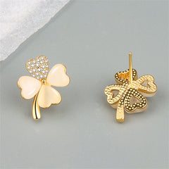Cats Eye & Cubic Zirconia Heart Clover Stud Earrings