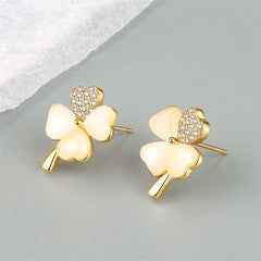 Cats Eye & Cubic Zirconia Heart Clover Stud Earrings