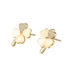 Cats Eye & Cubic Zirconia Heart Clover Stud Earrings