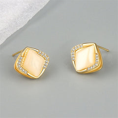 Cats Eye & Cubic Zirconia 18K Gold-Plated Rhombus Stud Earrings