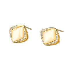 Cats Eye & Cubic Zirconia 18K Gold-Plated Rhombus Stud Earrings