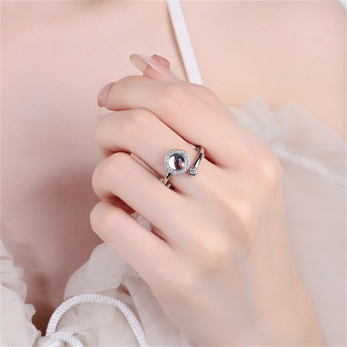 Quartz and Cubic Zirconia Rotating Hola Round Bypass Ring, statement rings for women, everyday style, styled look