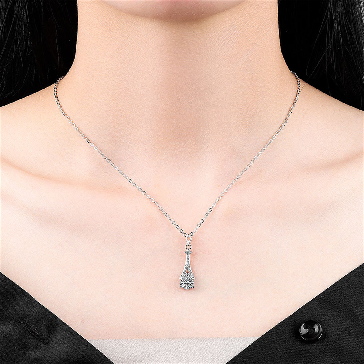 Crystal and Cubic Zirconia Silver-Plated Arrow Pendant Necklace, silver pendant necklace for women, detail close-up