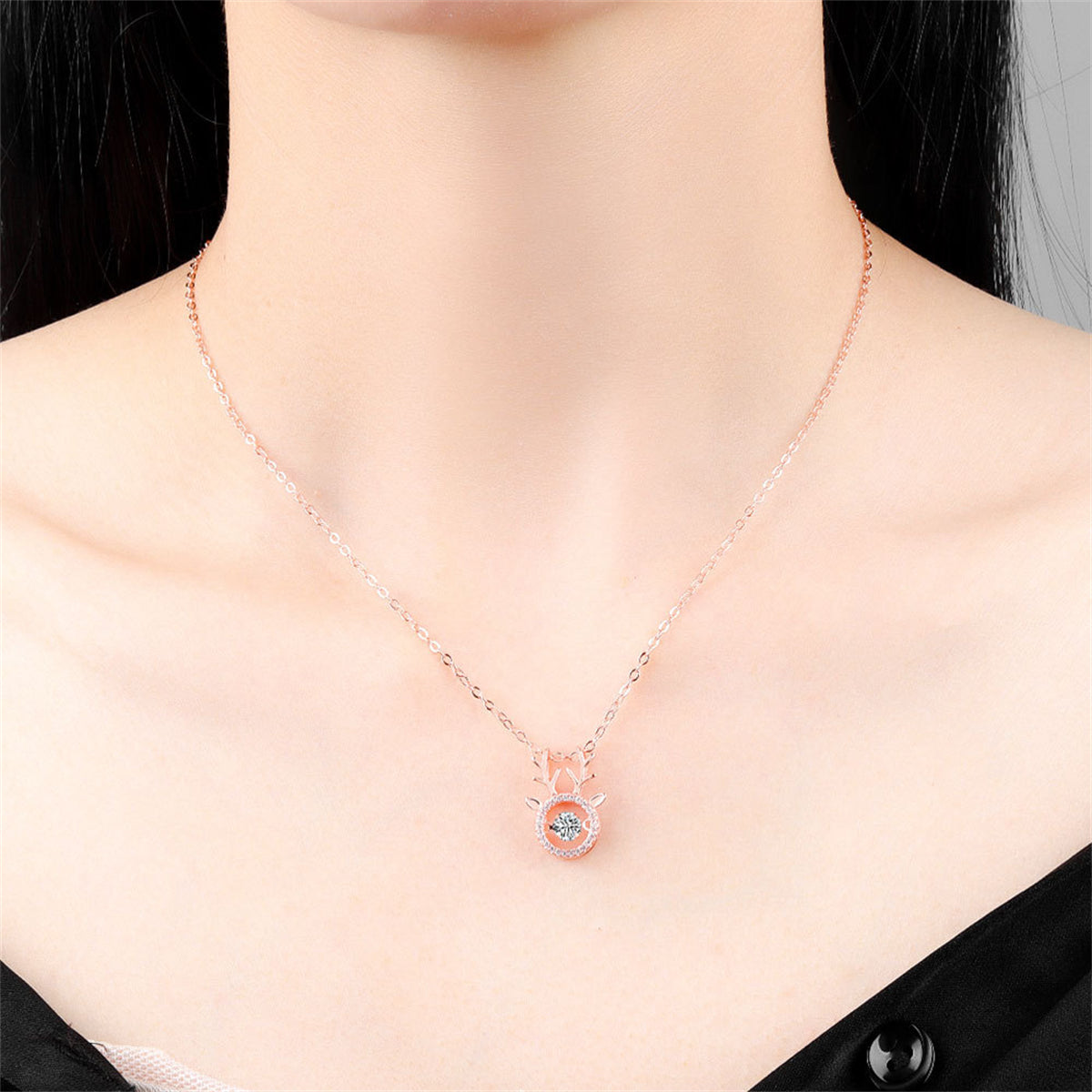 Cubic Zirconia and Crystal Antler Pendant Necklace, pendant necklace for women, vintage-inspired design, detail close-up