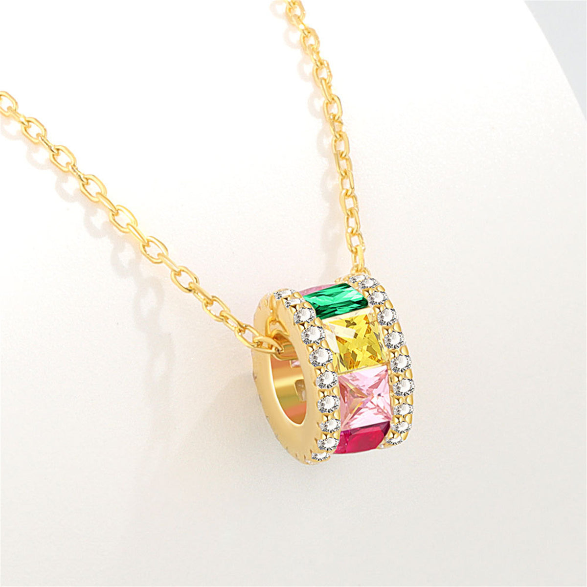 Multicolor Crystal and Cubic Zirconia 18K Gold-Plated Cylinder Pendant Necklace, gold pendant necklace..., lifestyle look