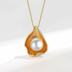 Pearl & Cubic Zirconia 18K Gold-Plated Shell Pendant Necklace