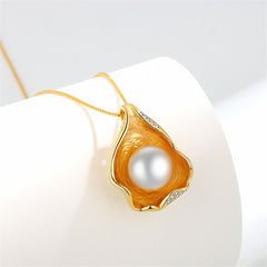 Pearl & Cubic Zirconia 18K Gold-Plated Shell Pendant Necklace