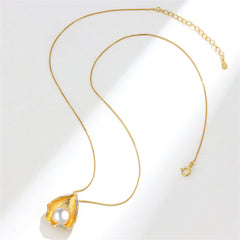 Pearl & Cubic Zirconia 18K Gold-Plated Shell Pendant Necklace