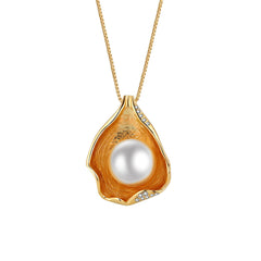 Pearl & Cubic Zirconia 18K Gold-Plated Shell Pendant Necklace