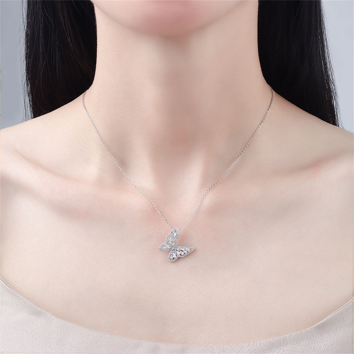 Crystal and Cubic Zirconia Butterfly Pendant Necklace, pendant necklace for women, botanical inspired, styled look