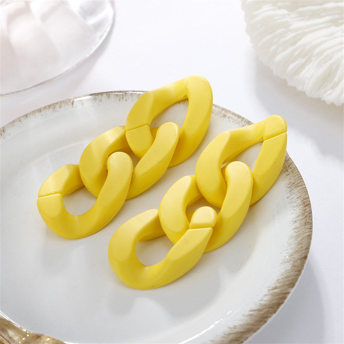 Yellow Chunky Curb Chain Drop Earrings, drop earrings for women, elegant gift for her, front view