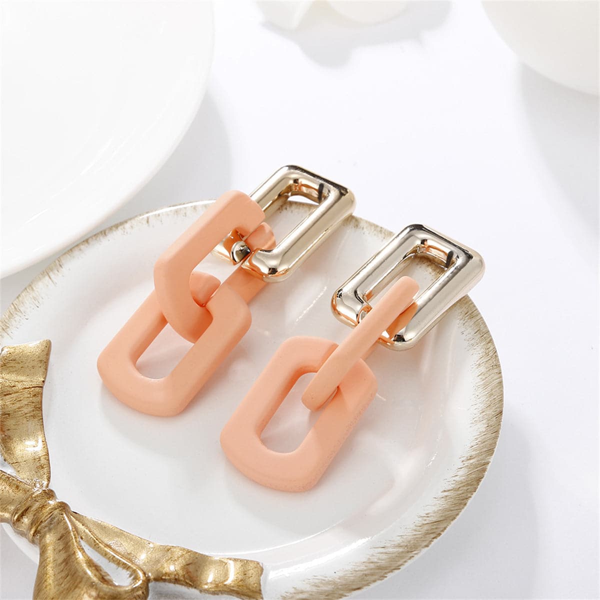 Light Pink Acrylic and 18K Gold-Plated Chain Drop Earrings, gold drop earrings for women, elegant gift for her, front view