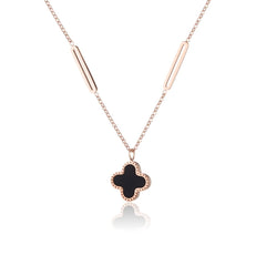 Black Acrylic & 18K Rose Gold-Plated Clover Pendant Necklace