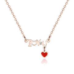 Cubic Zirconia & 18K Rose Gold-Plated 'I Love You' Necklace