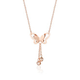 Cubic Zirconia & 18K Rose Gold-Plated Butterfly Tassel Pendant Necklace