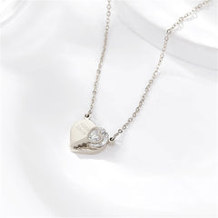 Cubic Zirconia & Silver-Plated 'Lock Love' Heart Pendant Necklace