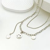 Silver-Plated 'I Love You' Smiley Drop Layered Necklace