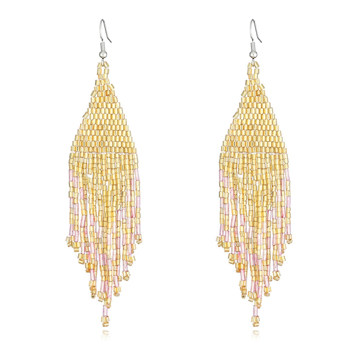 Yellow and Silver-Plated Tassel Drop Earrings, silver drop earrings for women, botanical inspired, front view