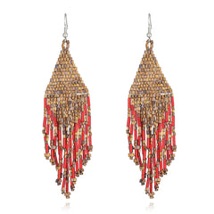 Red & Brown Tassel Drop Earrings