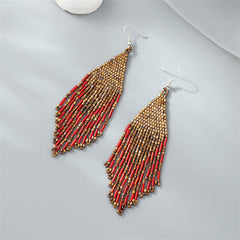 Red & Brown Tassel Drop Earrings