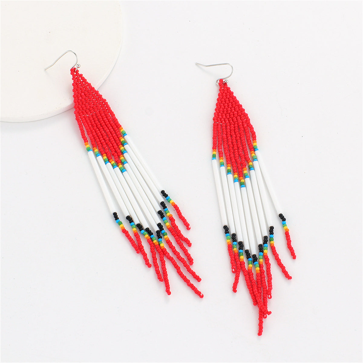 Red and White Howlite Geometric Tassel Drop Earrings, drop earrings for women, elegant gift for her, side view